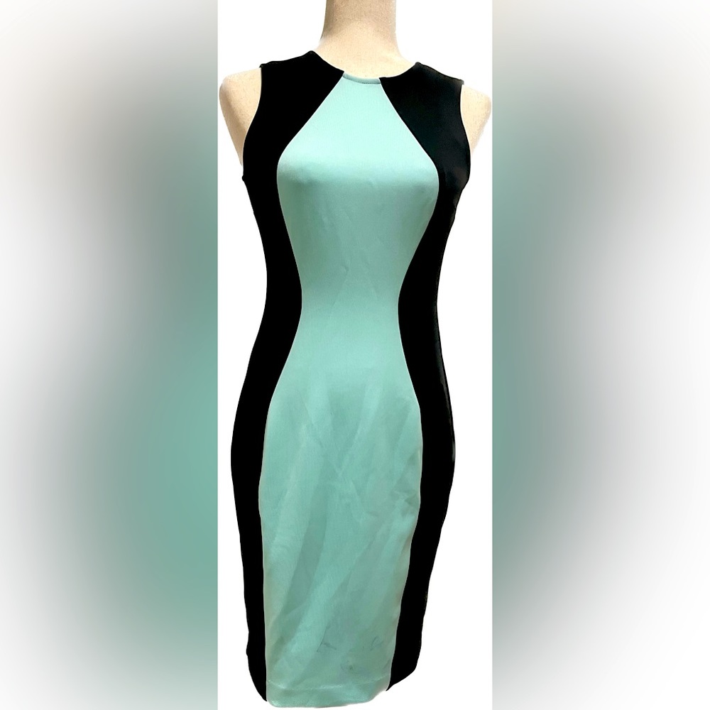 BOSTON PROPER aqua color block scuba dress 2 NWOT